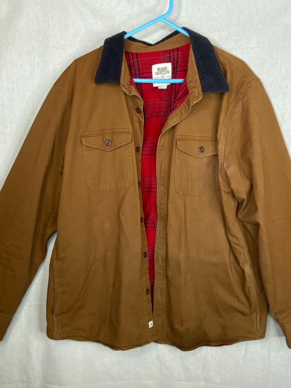 Blake Shelton Lands Ends Flannel Lined Jacket Shirt XL 46-48 Brown Red Unisex